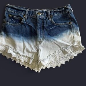 Denim Ombre Lace Trim Shorts